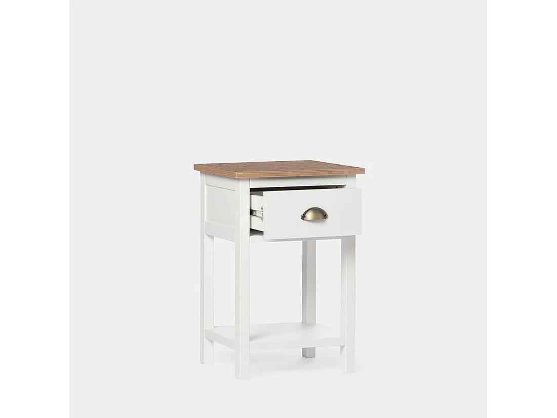 Mesita de noche 1 cajón de Lacado Blanco-Natural 60 x 40- Marais