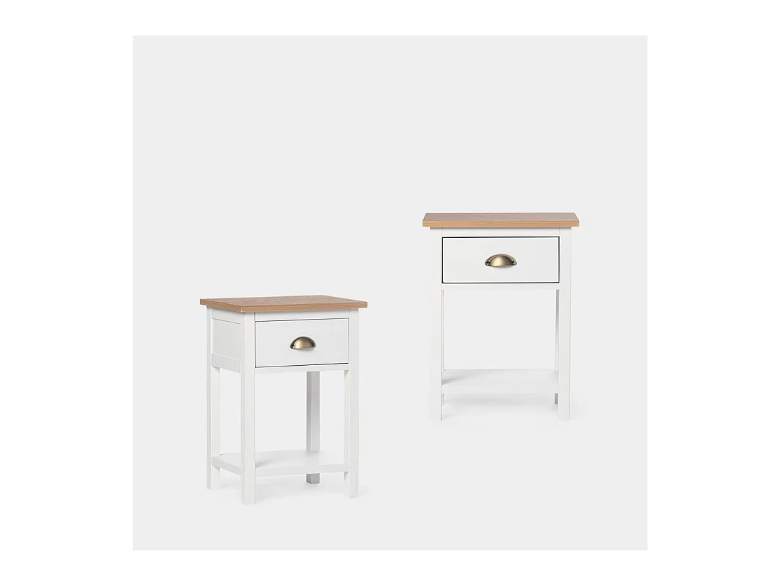 Table de chevet 1 tiroir en laqué blanco-natural 40x60 cm-Marais
