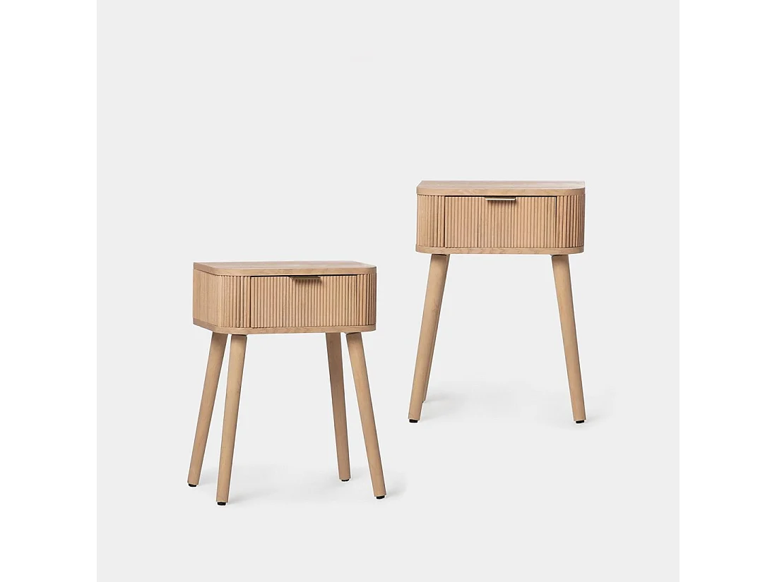 Table de chevet 1 tiroir en bois naturel 40x55 cm-Mina