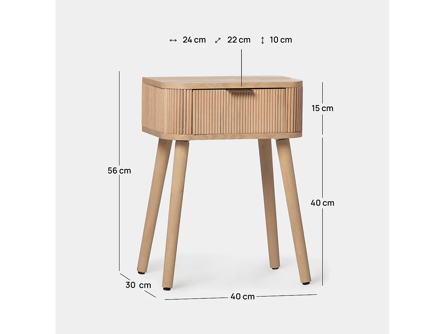 Table de chevet 1 tiroir en bois naturel 40x55 cm-Mina