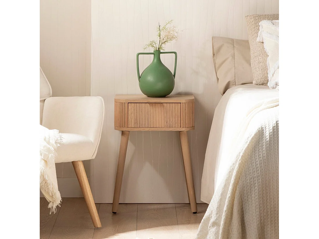 Table de chevet 1 tiroir en bois naturel 40x55 cm-Mina