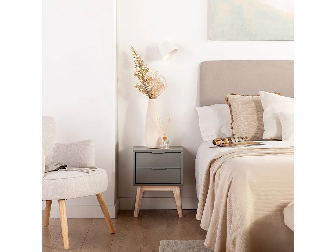 Table de chevet 2 tiroirs en laqué vert anthracite 40x53 cm-Troy