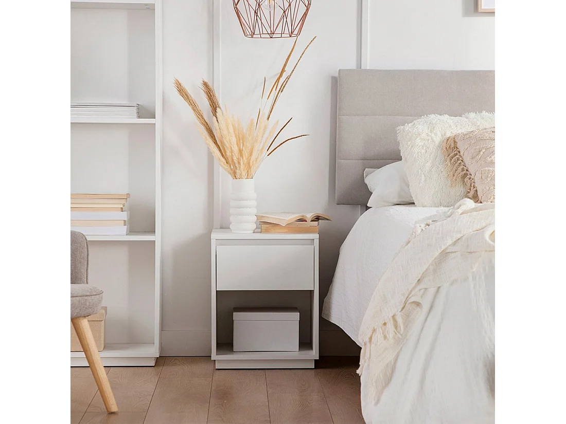 Table de chevet 1 tiroir en laqué blanc 40x50 cm-Oslo