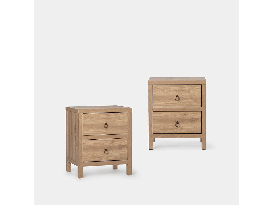 Table de chevet 2 tiroirs en bois naturel 50x60 cm-Livorno