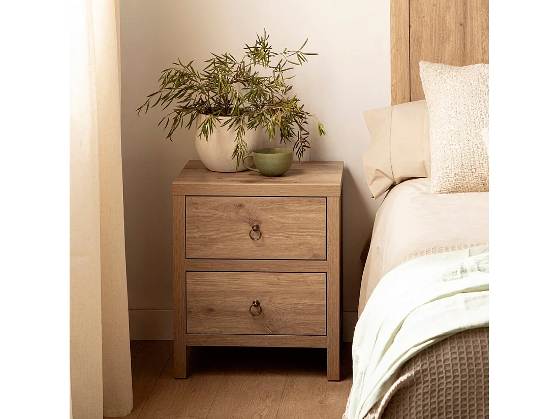 Table de chevet 2 tiroirs en bois naturel 50x60 cm-Livorno
