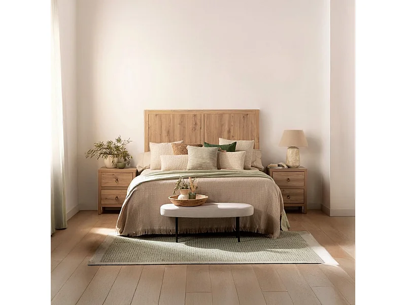 Table de chevet 2 tiroirs en bois naturel 50x60 cm-Livorno