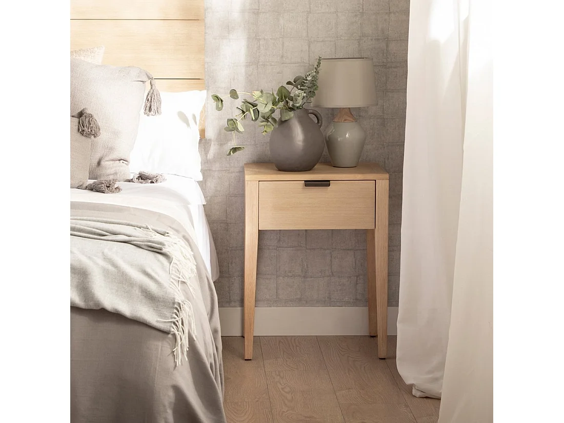 Table de chevet 1 tiroir en bois naturel 45x60 cm-Aima