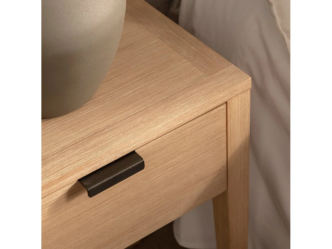 Table de chevet 1 tiroir en bois naturel 45x60 cm-Aima