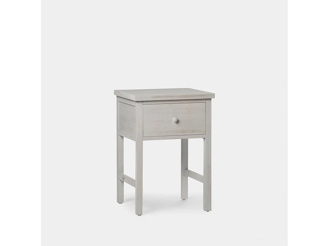 Table de chevet 1 tiroir en bois gris décapé 42x60 cm-Folk