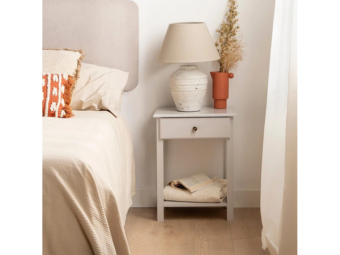 Mesita de noche 1 cajón de Lacado Gris perla 60 x 46- Ruan