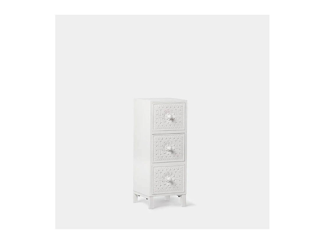 Table de chevet 3 tiroirs en bois blanc décapé 26x70 cm-Iraya