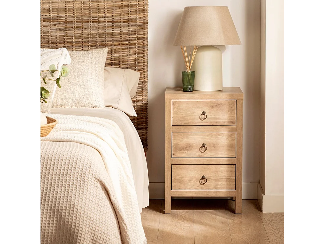 Mesita de noche 3 cajones de Madera Natural 70 x 45- Livorno