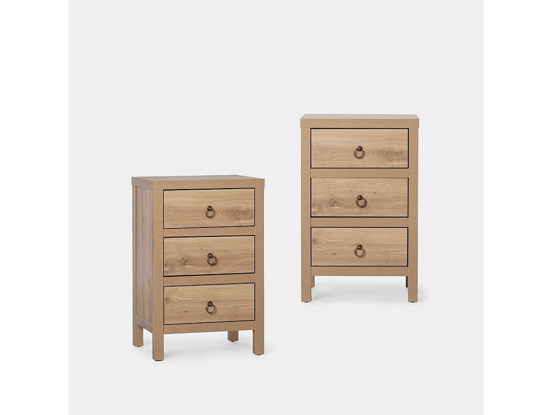 Table de chevet 3 tiroirs en bois naturel 45x70 cm-Livorno