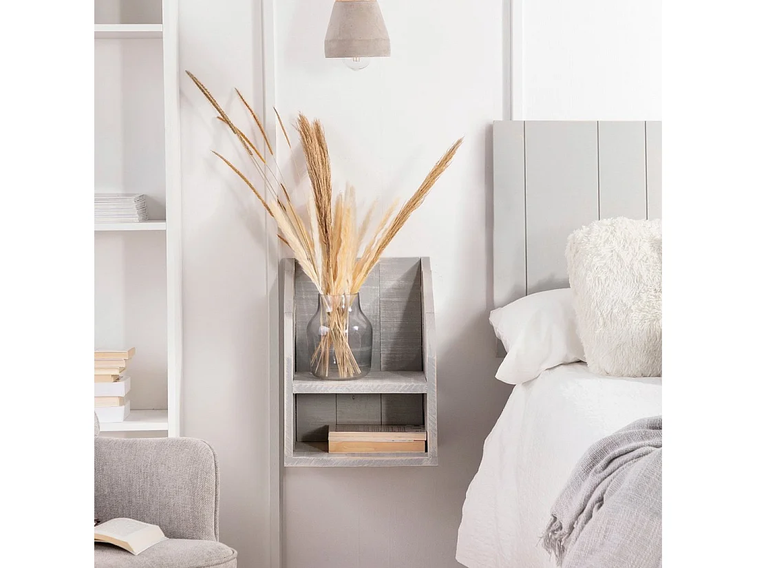 Mesita de noche flotante de Madera Gris decapado 18 x 36- Folk