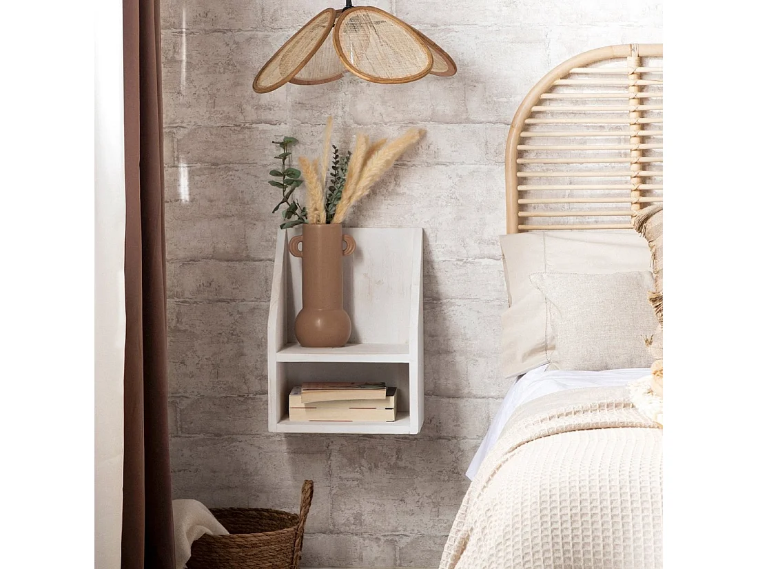 Mesita de noche flotante de Madera Blanco decapado 18 x 36- Folk