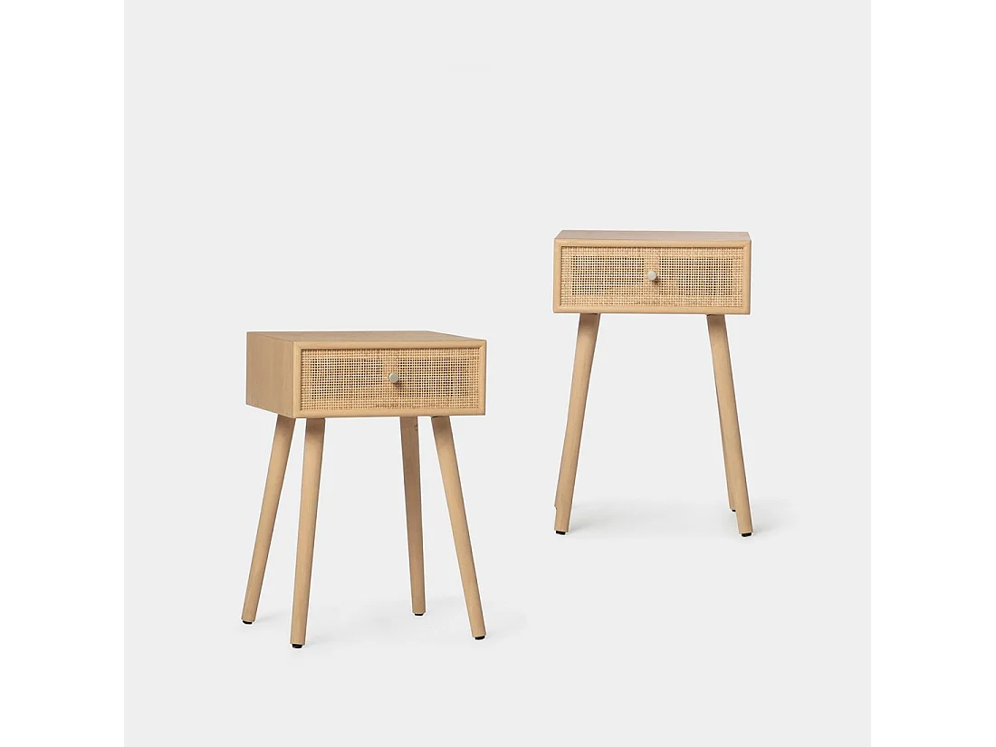 Table de chevet 1 tiroir en rotin naturel 40x61 cm-Lisa