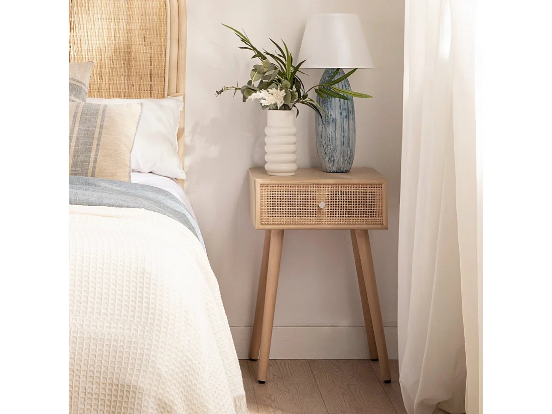Table de chevet 1 tiroir en rotin naturel 40x61 cm-Lisa