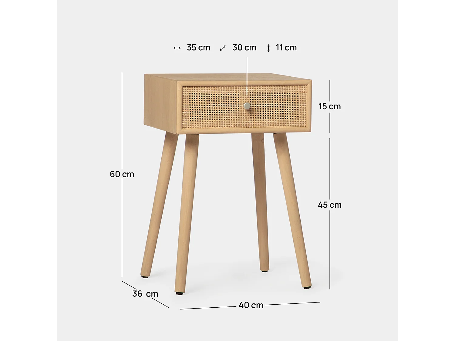 Table de chevet 1 tiroir en rotin naturel 40x61 cm-Lisa