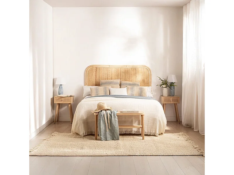 Table de chevet 1 tiroir en rotin naturel 40x61 cm-Lisa