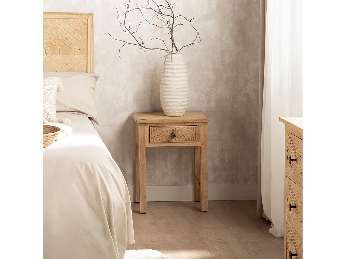 Table de chevet 1 tiroir en bois naturel 45x57 cm-Nala