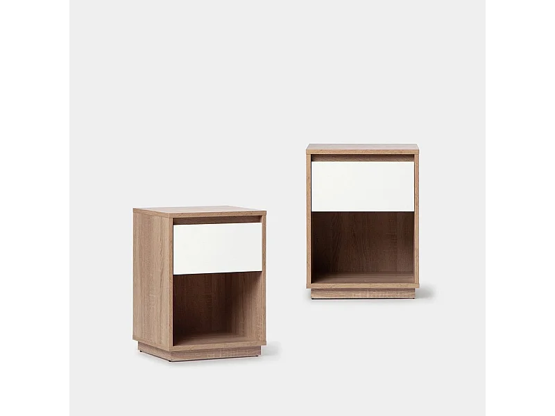 Mesita de noche 1 cajón de Madera Natural-Blanco 50 x 40- Oslo
