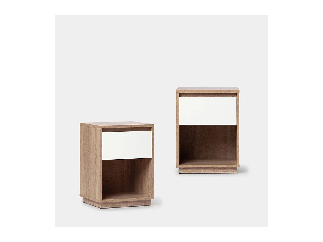 Mesita de noche 1 cajón de Madera Natural-Blanco 50 x 40- Oslo