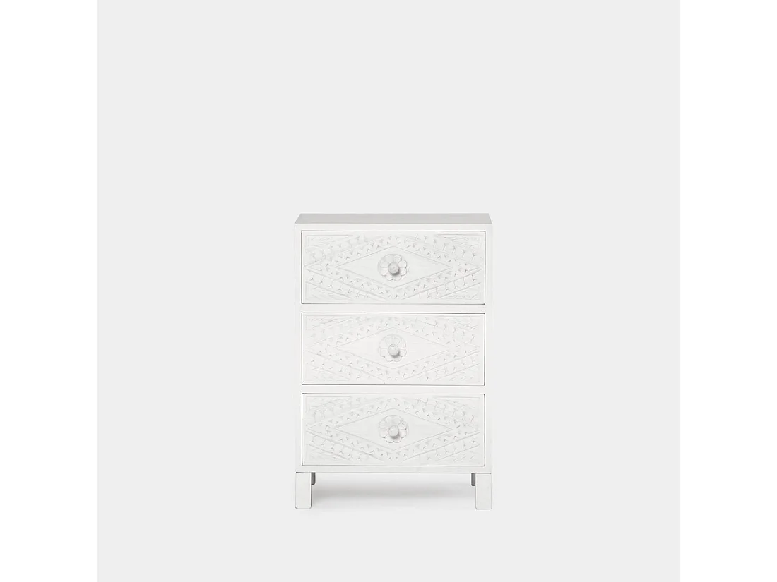 Table de chevet 3 tiroirs en bois blanc décapé 45x66 cm-Sinta