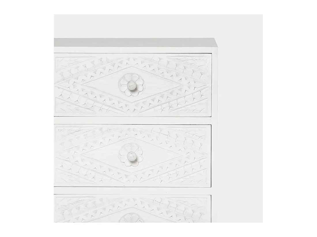 Table de chevet 3 tiroirs en bois blanc décapé 45x66 cm-Sinta