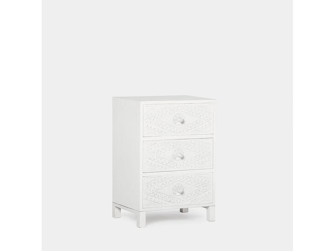 Mesita de noche 3 cajones de Madera Blanco decapado 66 x 45- Sinta