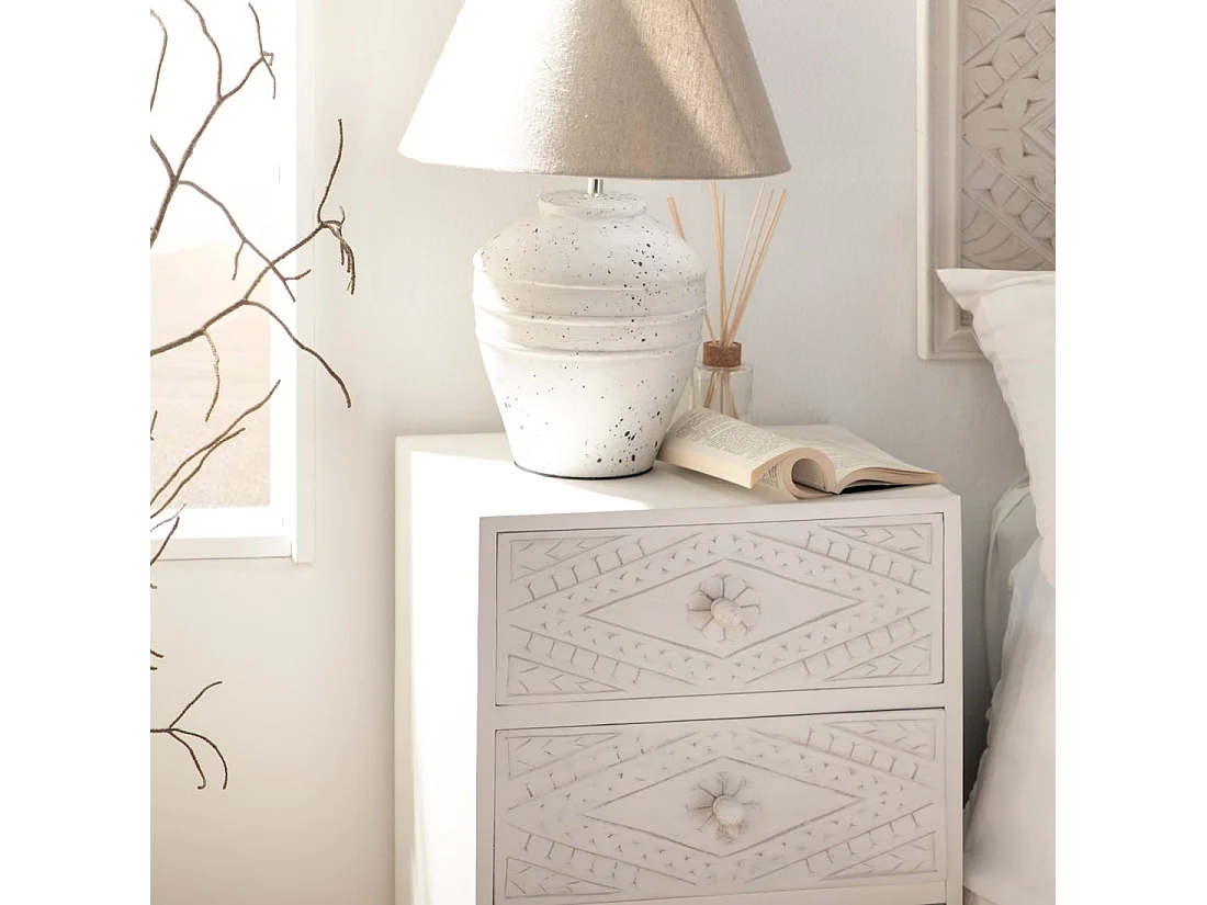 Mesita de noche 3 cajones de Madera Blanco decapado 66 x 45- Sinta