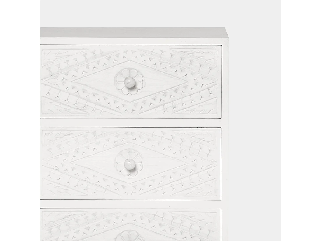 Mesita de noche 3 cajones de Madera Blanco decapado 66 x 45- Sinta