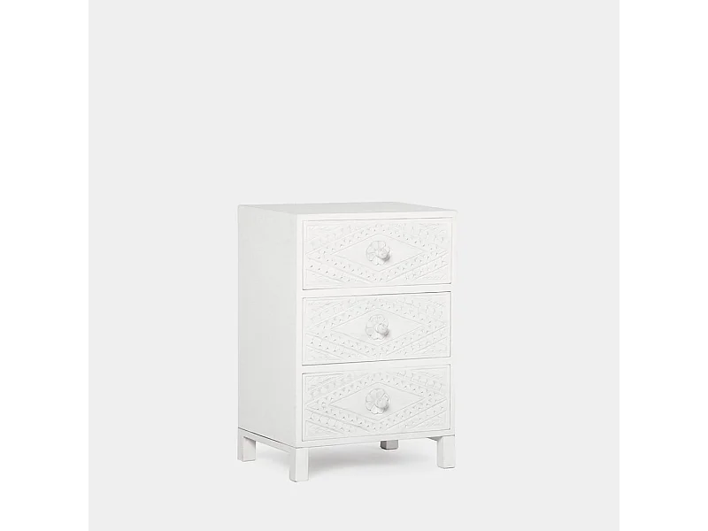 Table de chevet 3 tiroirs en bois blanc décapé 45x66 cm-Sinta