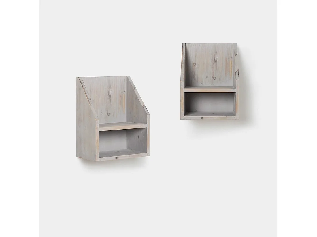 Table de chevet flottante en bois gris décapé 36x18 cm-Folk