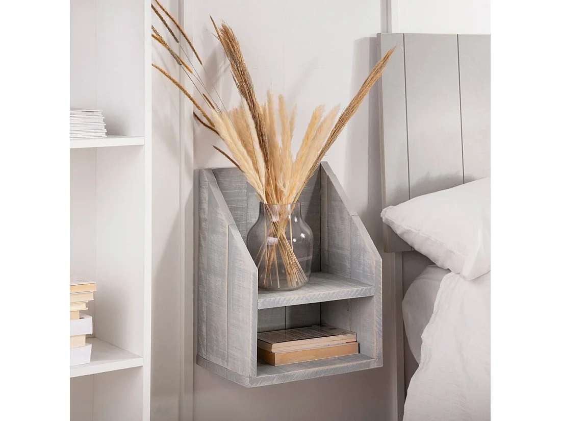 Table de chevet flottante en bois gris décapé 36x18 cm-Folk