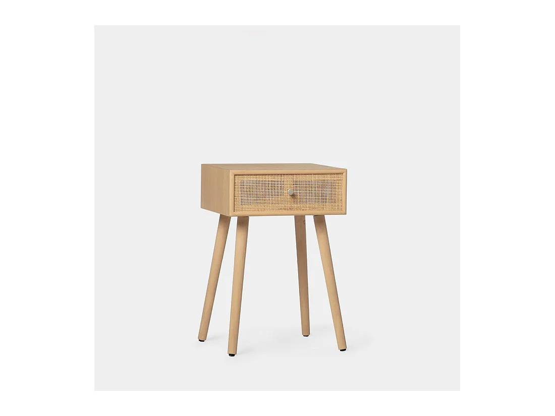 Table de chevet 1 tiroir en rotin naturel 40x61 cm-Lisa