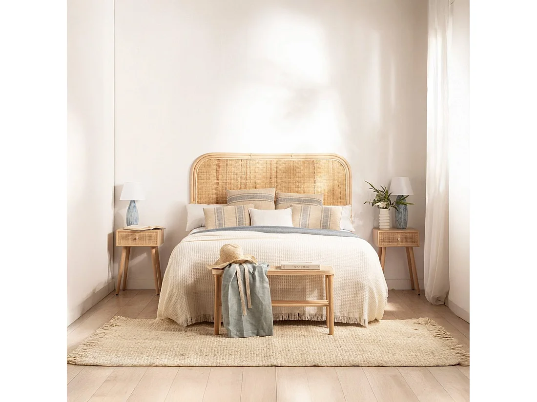 Table de chevet 1 tiroir en rotin naturel 40x61 cm-Lisa