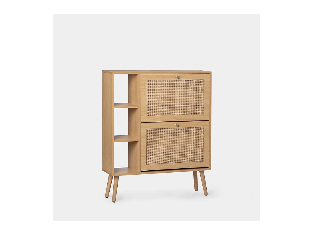 Armoire à chaussures double en rotin naturel 80x99 cm-Demi