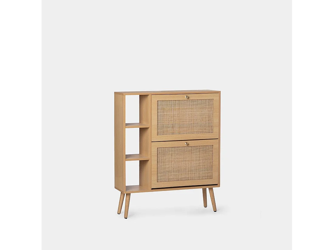 Armoire à chaussures double en rotin naturel 80x99 cm-Demi