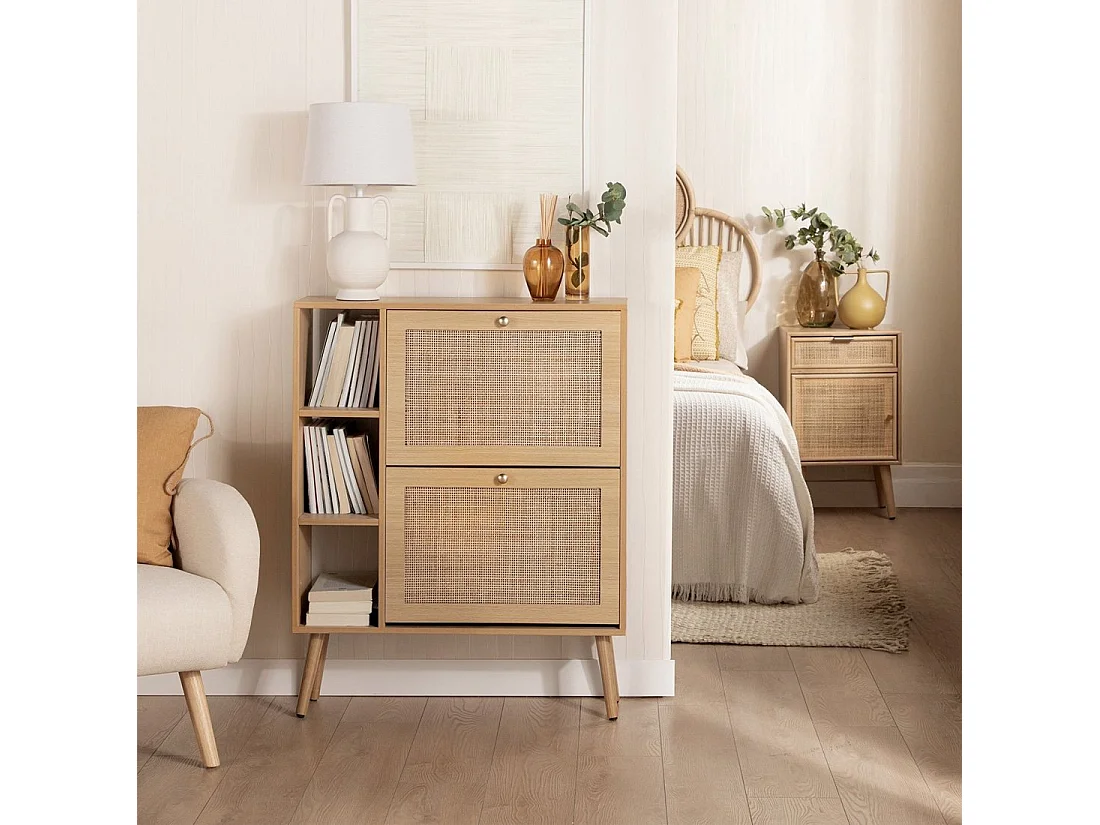 Armoire à chaussures double en rotin naturel 80x99 cm-Demi