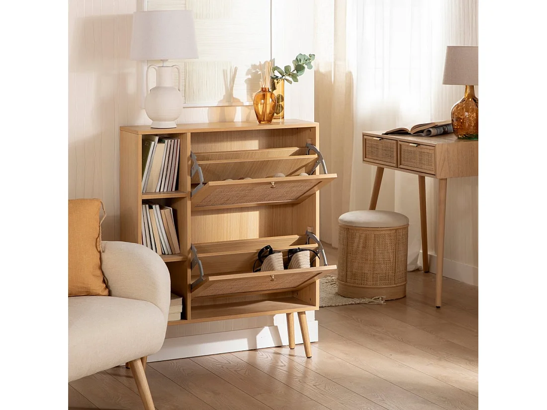 Armoire à chaussures double en rotin naturel 80x99 cm-Demi