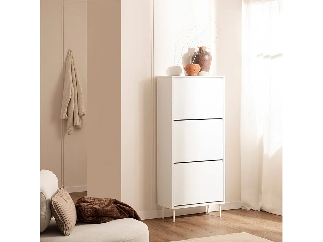 Zapatero étroit en laqué blanc 64x146 cm-Esben