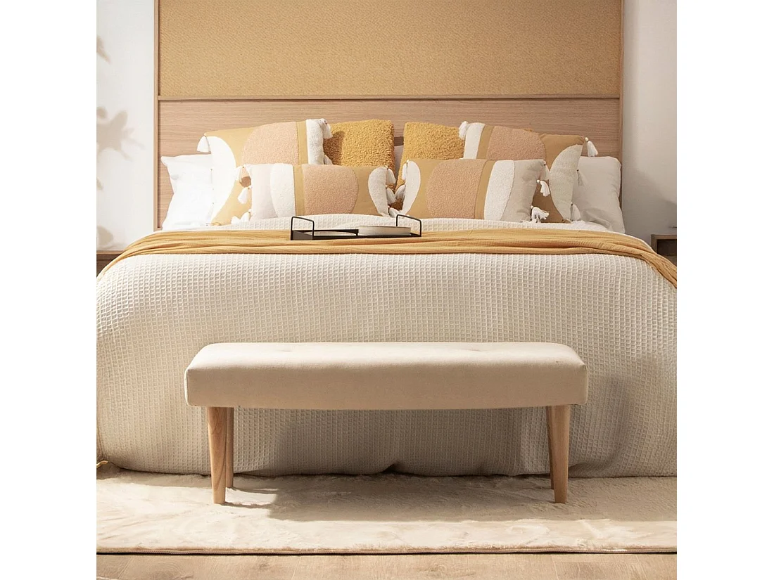 Bout de lit en tissu beige 100x40 cm-Fiore