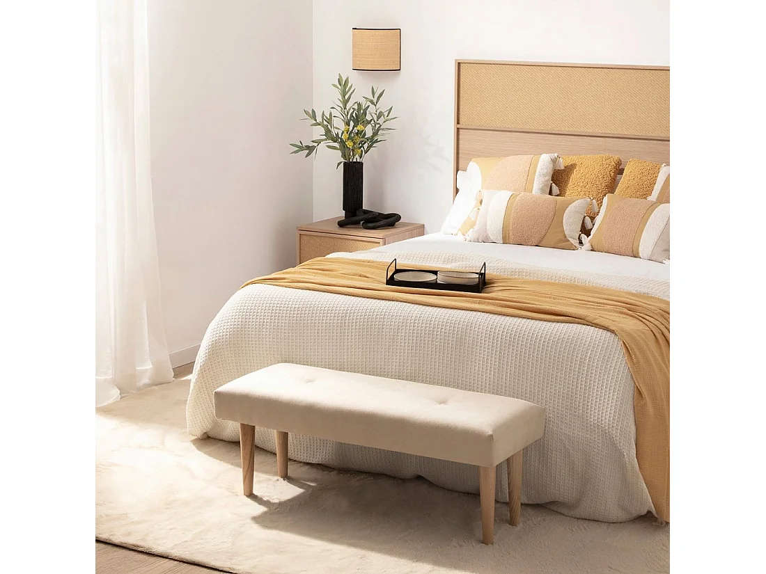 Bout de lit en tissu beige 100x40 cm-Fiore