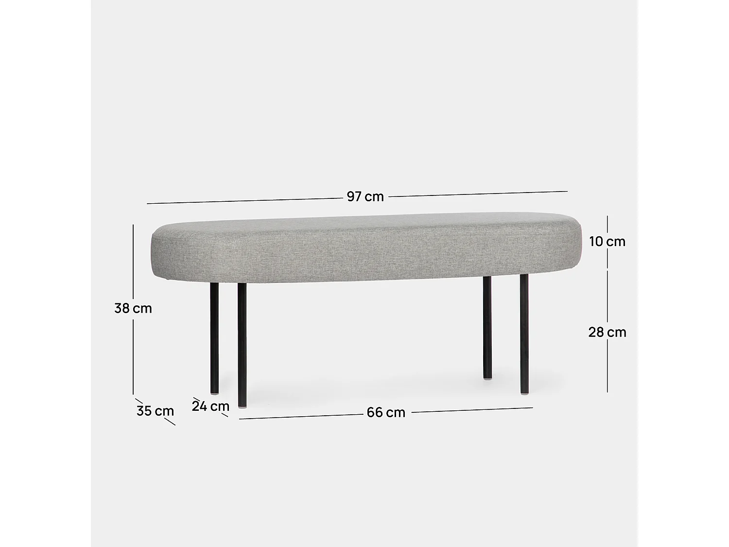 Pie de cama de Tela Gris 38 x 97- Mena