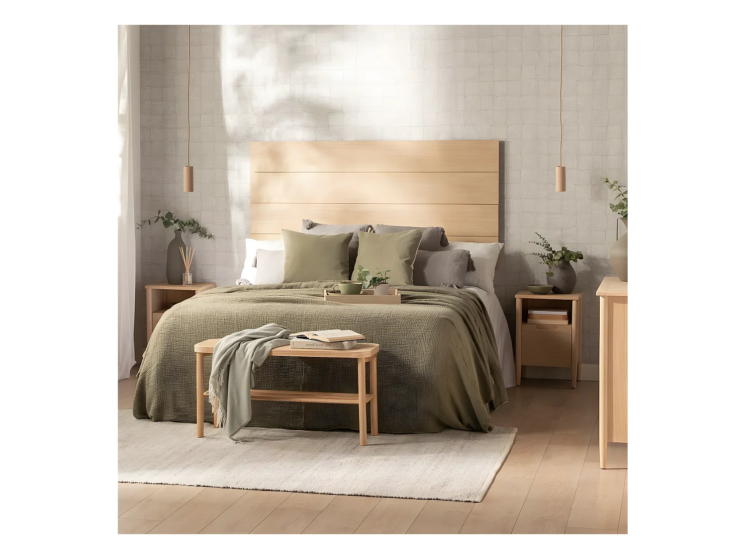 Tête de lit double en bois naturel 162x80 cm-Leira