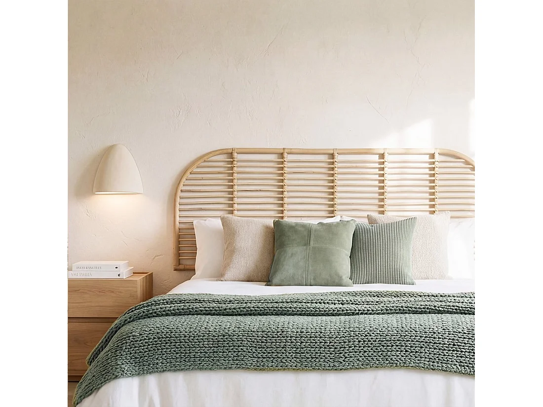 Tête de lit double en rotin naturel 160x60 cm-Siloa