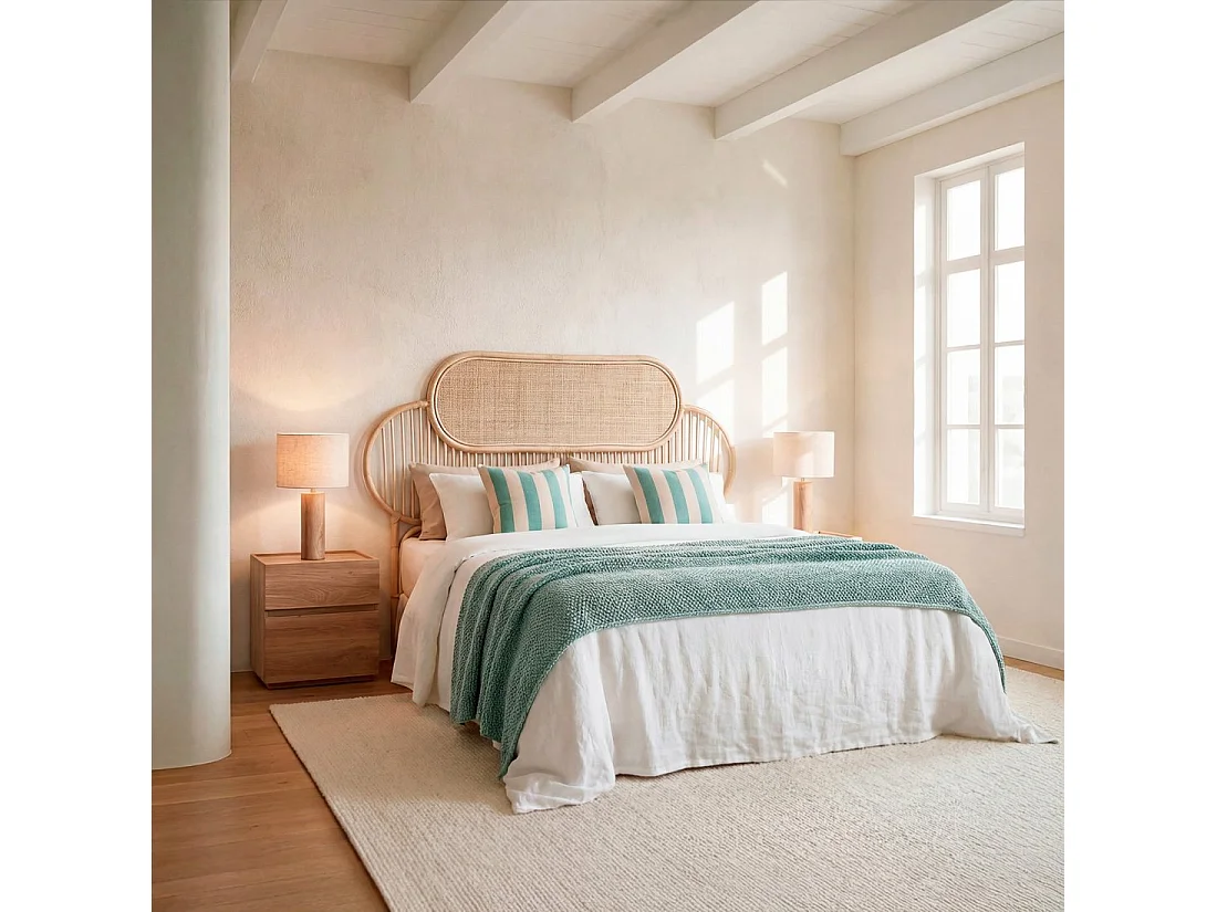 Tête de lit double en rotin naturel 120x3 cm-Baro