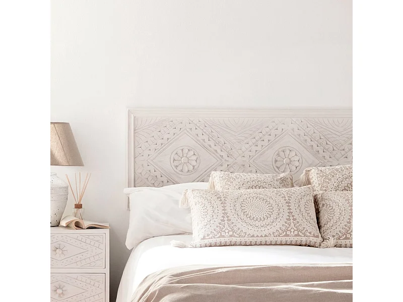 Tête de lit double en bois blanc décapé 157x50 cm-Sinta