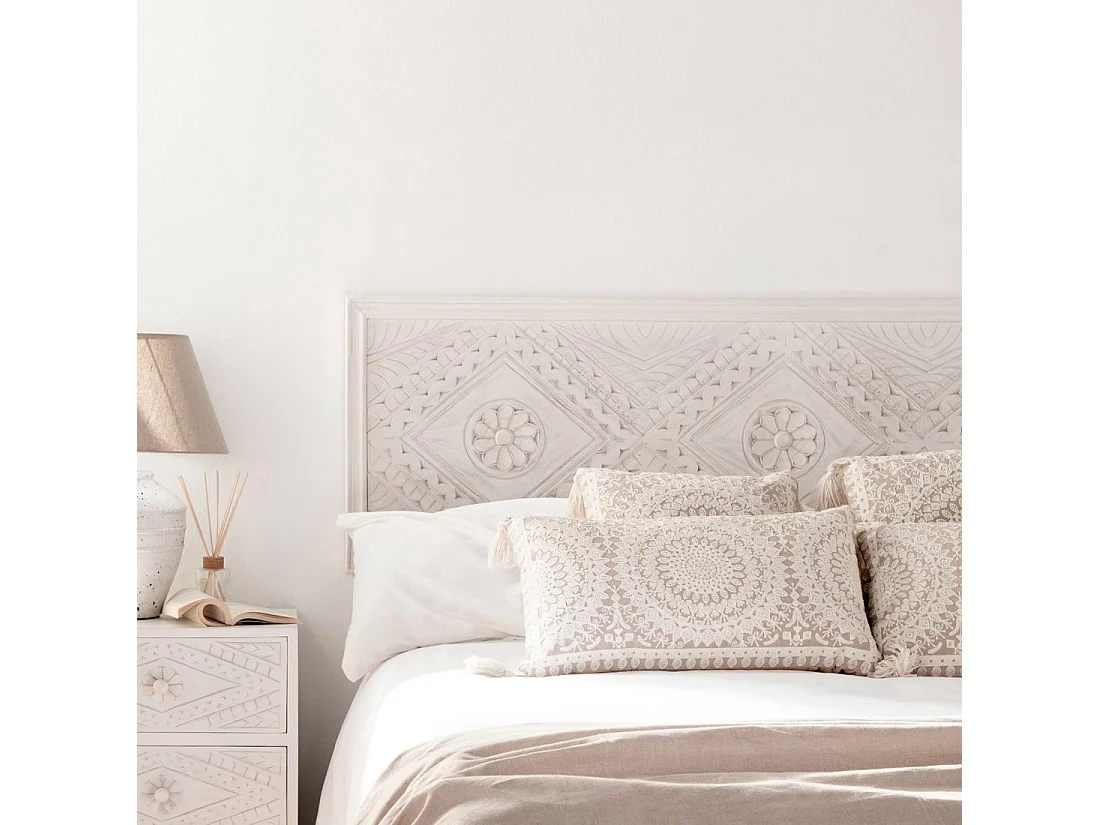 Tête de lit double en bois blanc décapé 157x50 cm-Sinta