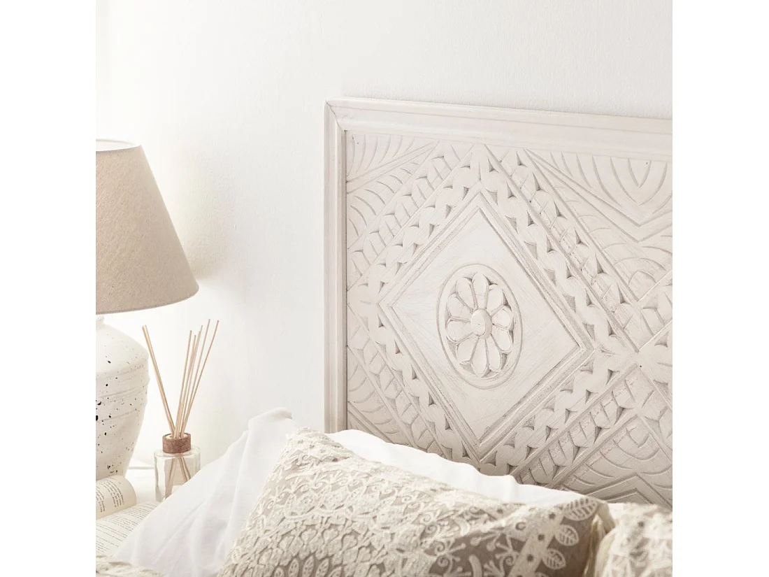 Tête de lit double en bois blanc décapé 157x50 cm-Sinta